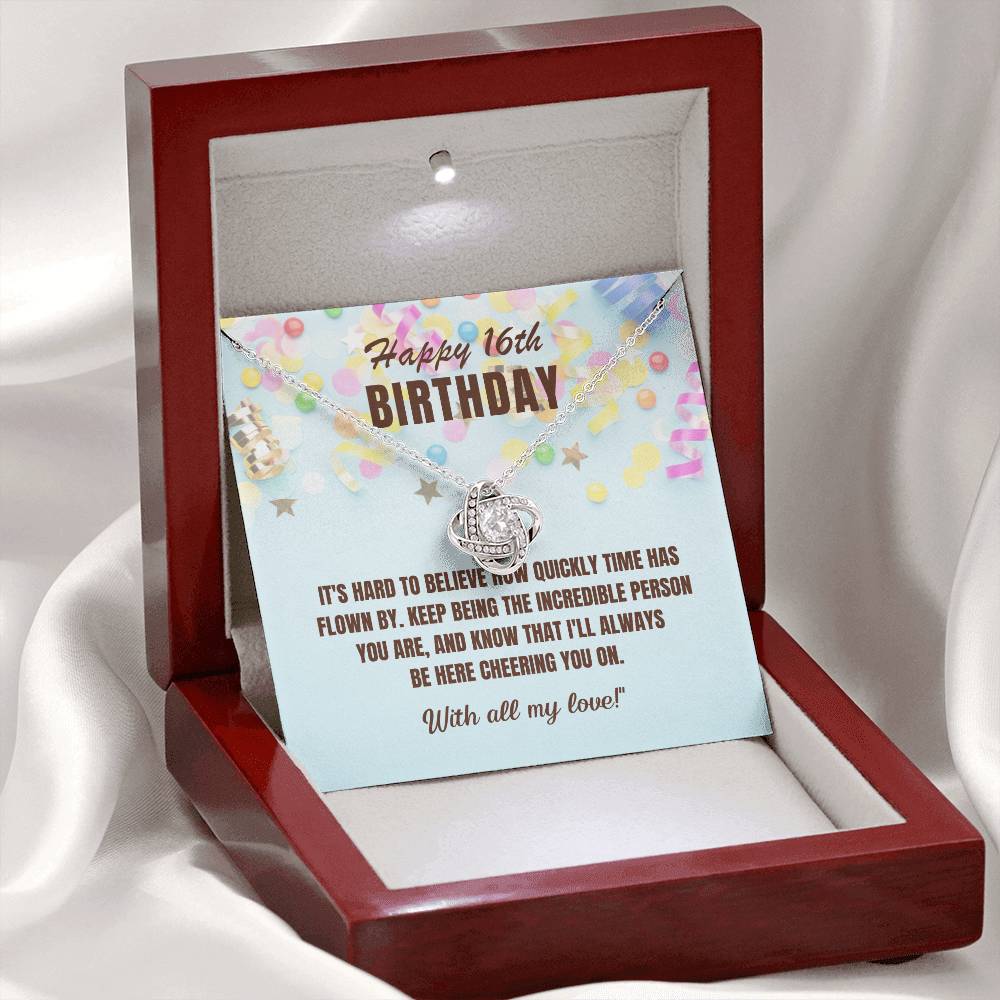 16th Birthday Gift For Her, Love Knot Necklace With Message Card And Gift Box - Hard To Believe