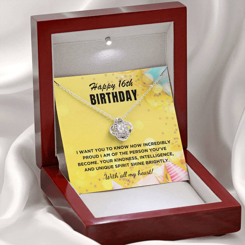 16th Birthday Gift For Her, Love Knot Necklace With Message Card And Gift Box - Incredibly Proud