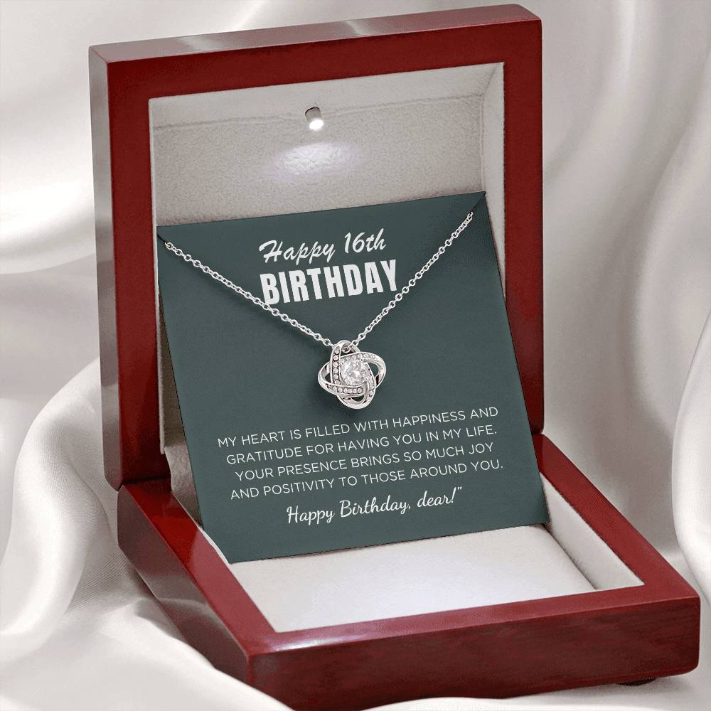 16th Birthday Gift For Her, Love Knot Necklace With Message Card And Gift Box - My Heart