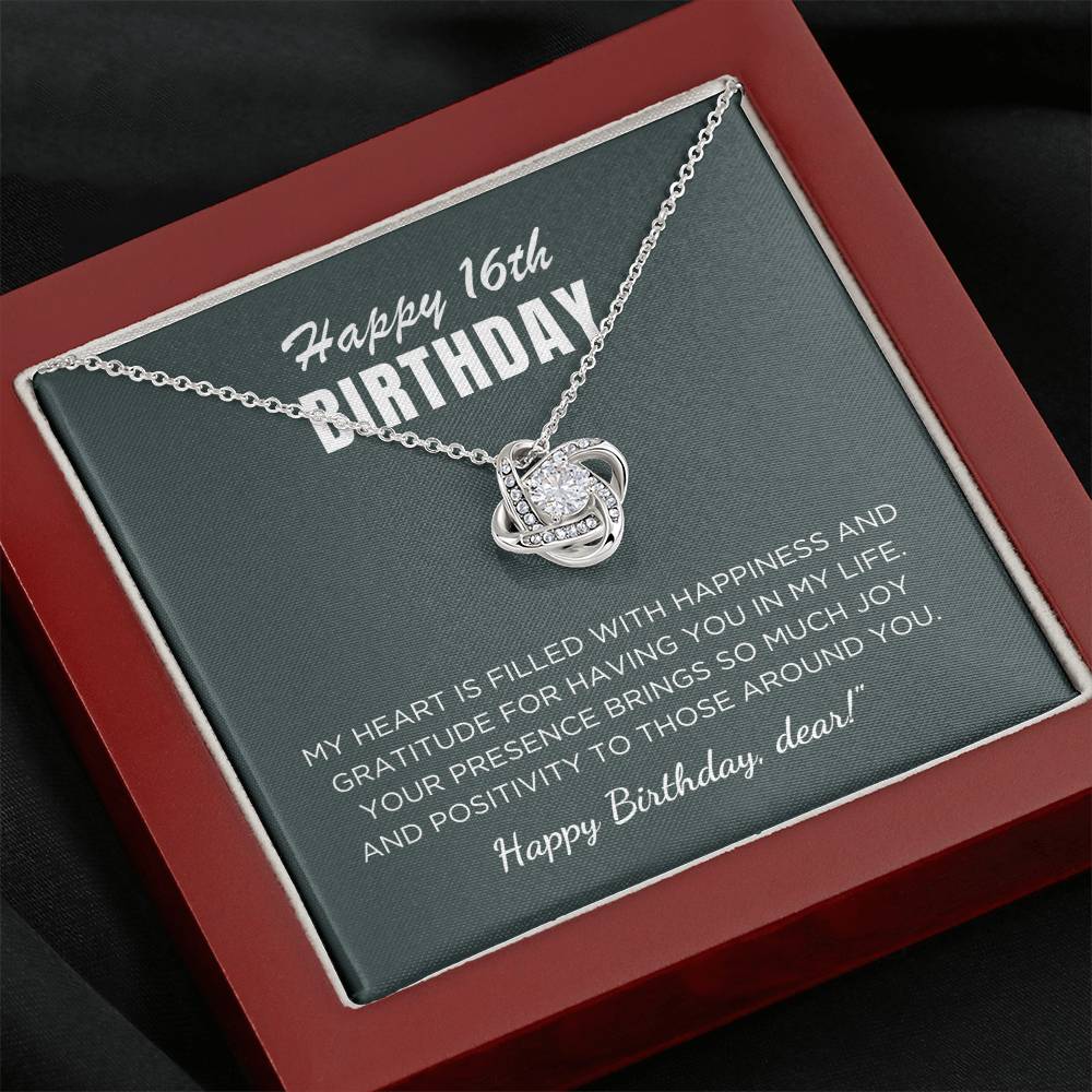 16th Birthday Gift For Her, Love Knot Necklace With Message Card And Gift Box - My Heart