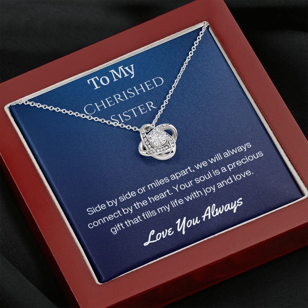 Sister Birthday Gift Necklace with Message Card and Gift Box - Side By Side