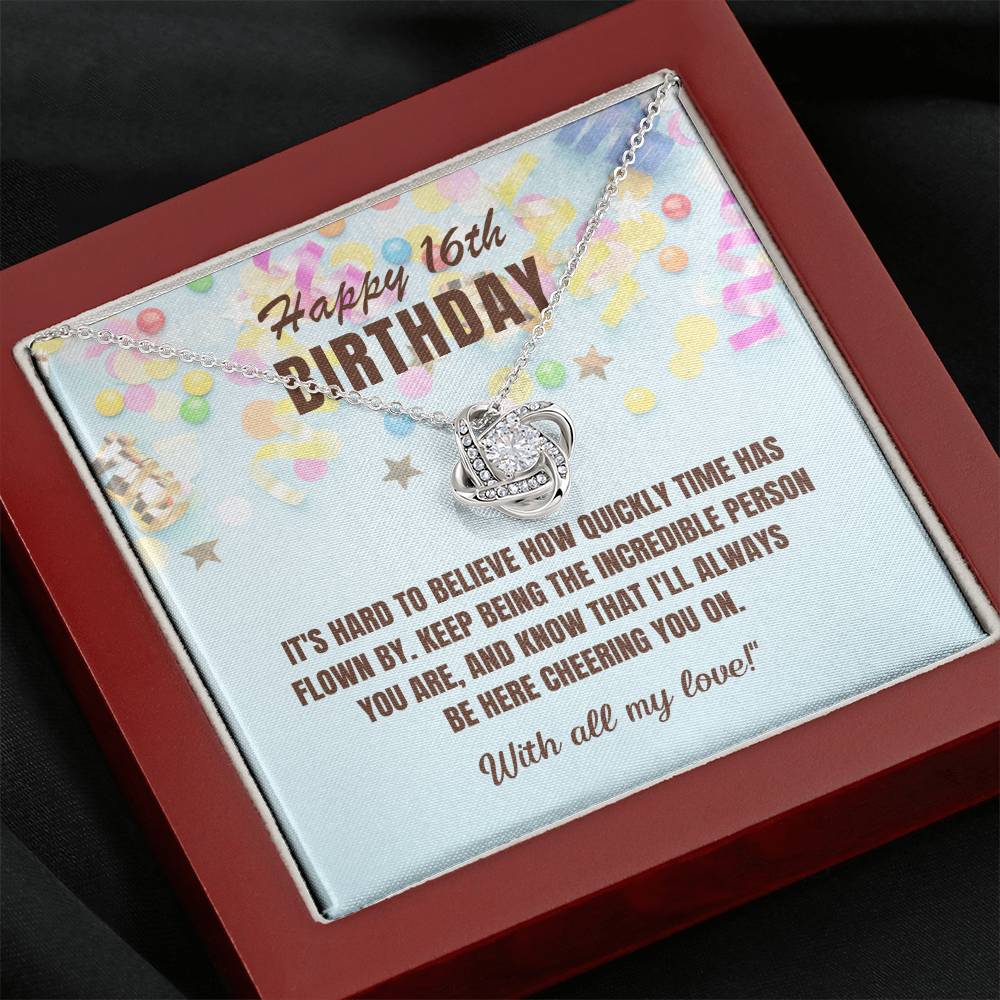 16th Birthday Gift For Her, Love Knot Necklace With Message Card And Gift Box - Hard To Believe