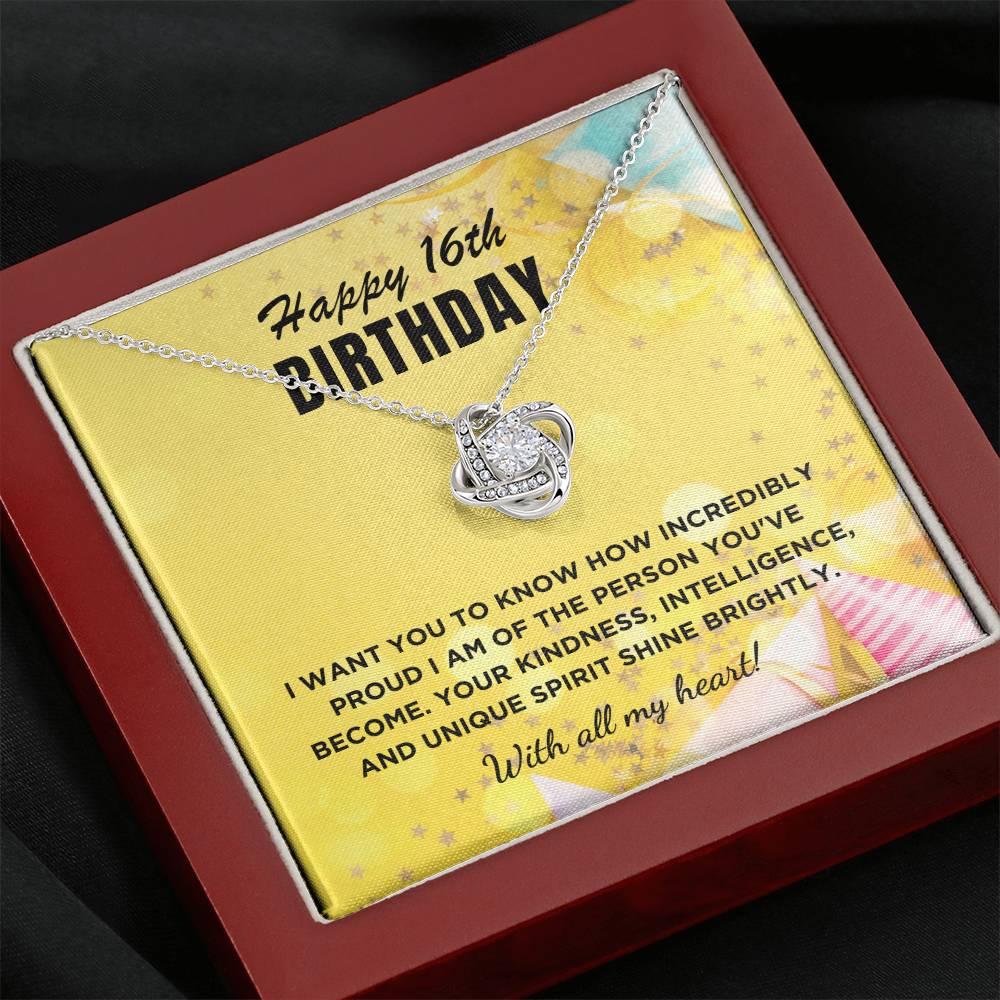 16th Birthday Gift For Her, Love Knot Necklace With Message Card And Gift Box - Incredibly Proud