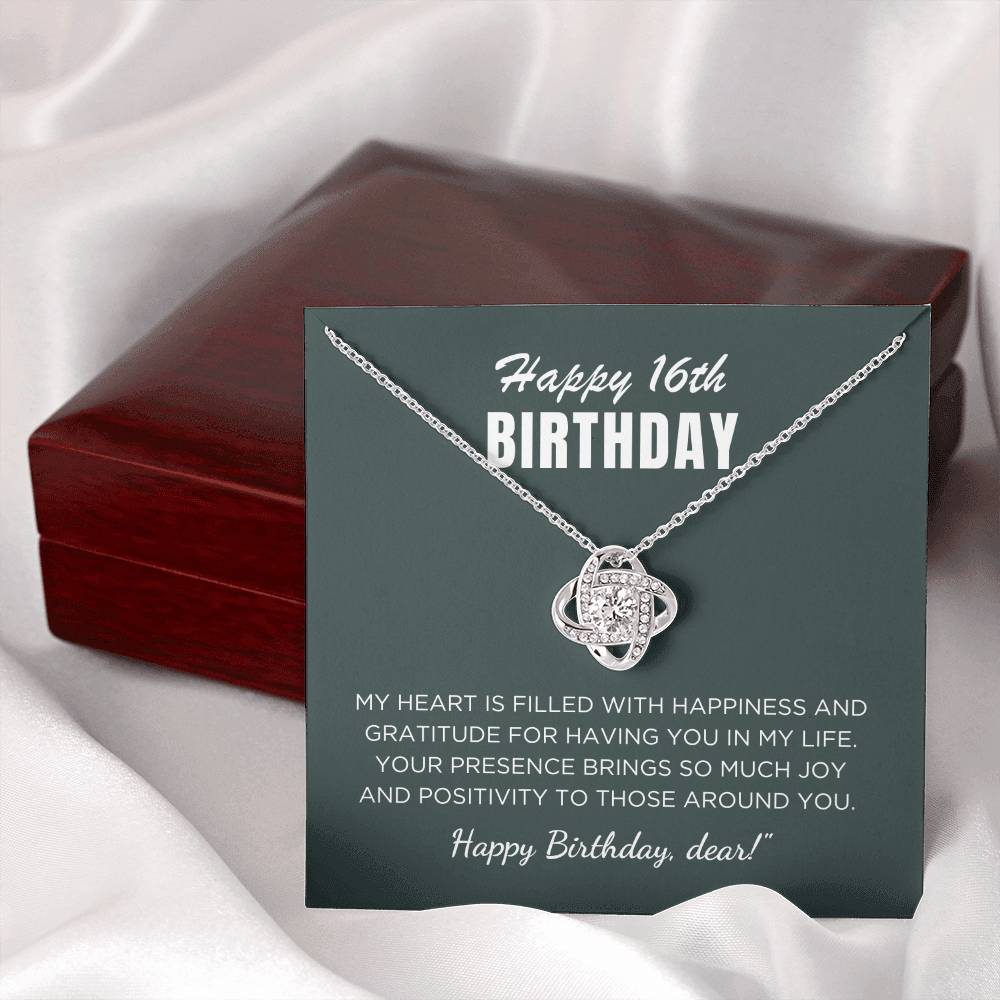16th Birthday Gift For Her, Love Knot Necklace With Message Card And Gift Box - My Heart