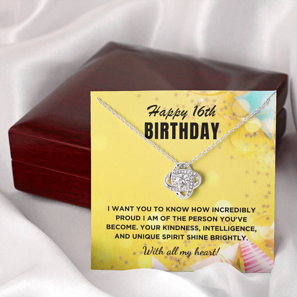 16th Birthday Gift For Her, Love Knot Necklace With Message Card And Gift Box - Incredibly Proud