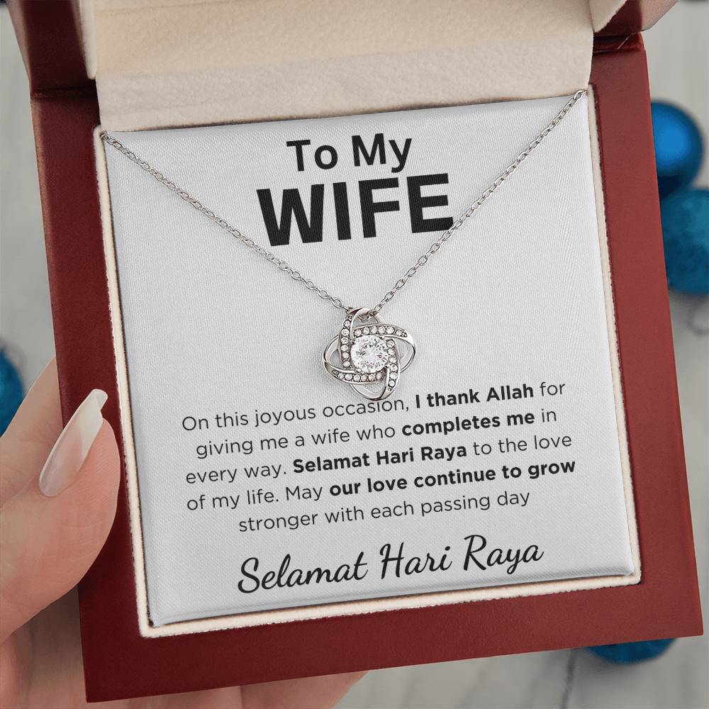Hari Raya Gift For Wife, Love Knot Necklace With Message Card and Gift Box With LED Light