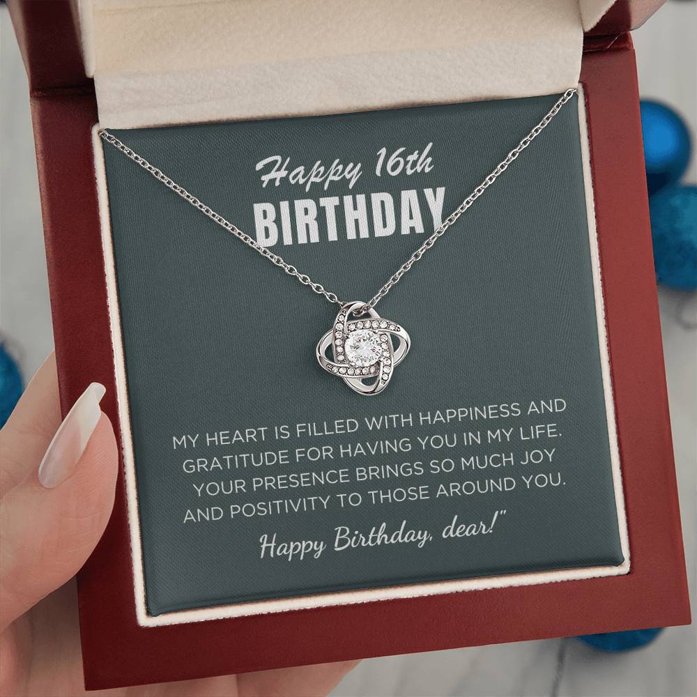 16th Birthday Gift For Her, Love Knot Necklace With Message Card And Gift Box - My Heart