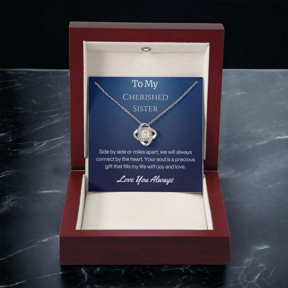 Sister Birthday Gift Necklace with Message Card and Gift Box - Side By Side