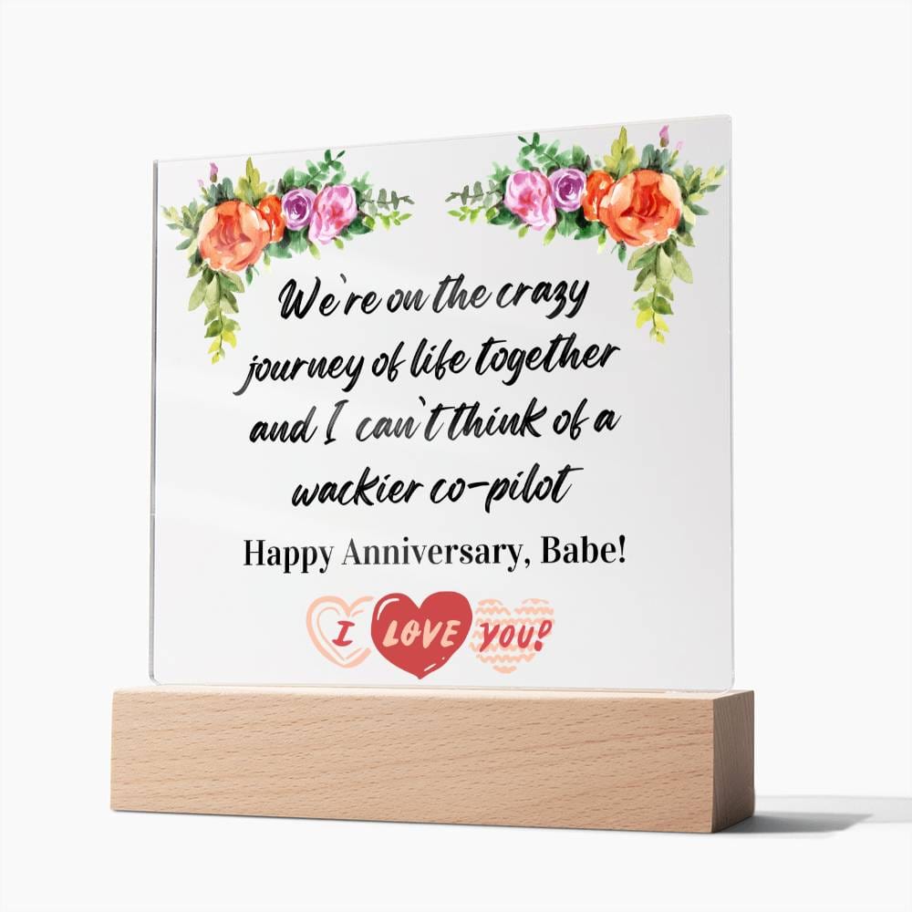 Anniversary Gift for Wife, Premium Acrylic Keepsake on Wooden Base with Built-in Colorful LED Lights