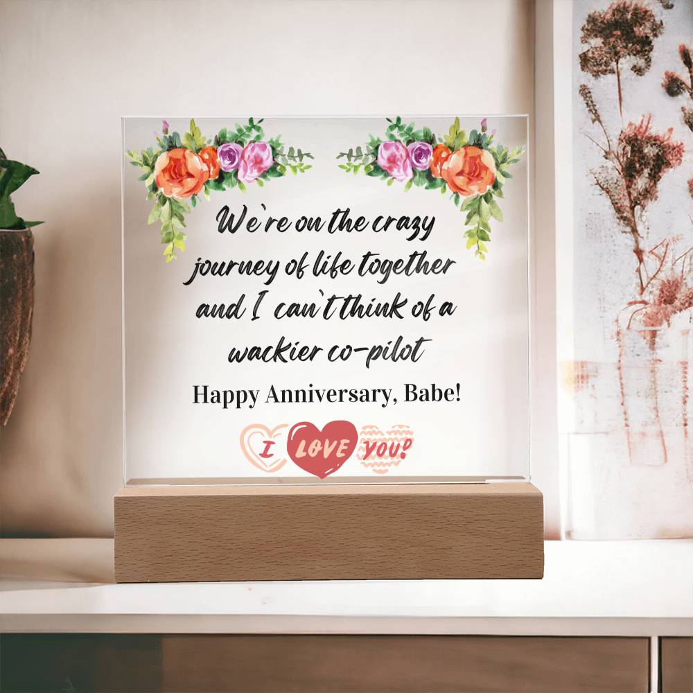 Anniversary Gift for Wife, Premium Acrylic Keepsake on Wooden Base with Built-in Colorful LED Lights