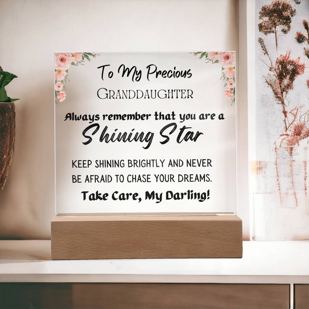 Gift for Granddaughter, Premium Acrylic Keepsake on Wooden Base with Built-in Colorful LED Lights