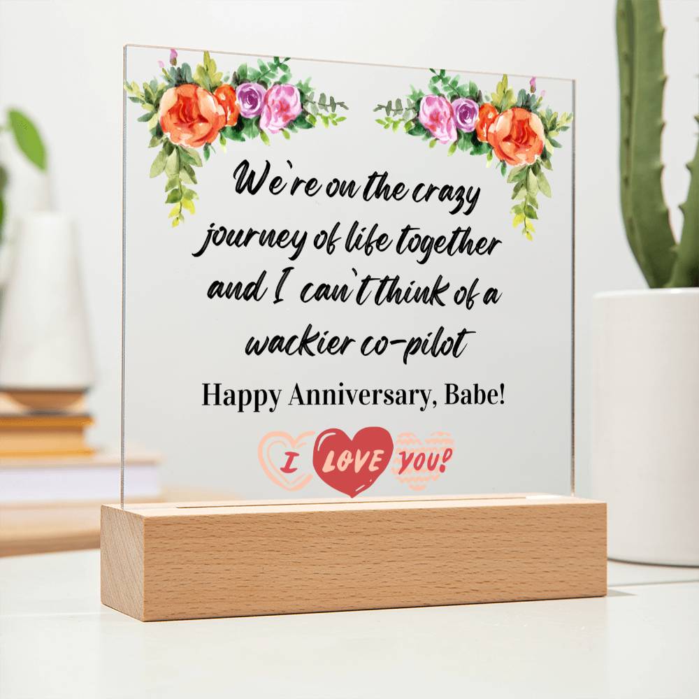 Anniversary Gift for Wife, Premium Acrylic Keepsake on Wooden Base with Built-in Colorful LED Lights