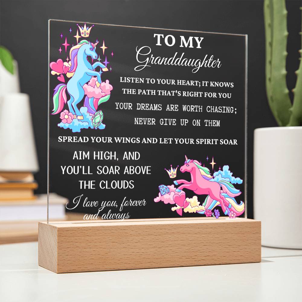 Unicorn Gift for Granddaughter, Premium Acrylic Keepsake with Built-in LED Lights
