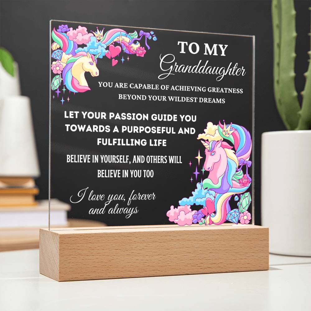 Unicorn Gift for Granddaughter, Premium Acrylic Keepsake with Built-in LED Lights