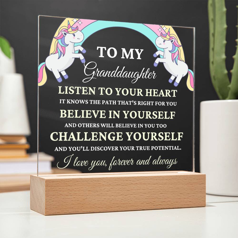 Unicorn Gift for Granddaughter, Premium Acrylic Keepsake with Built-in LED Lights