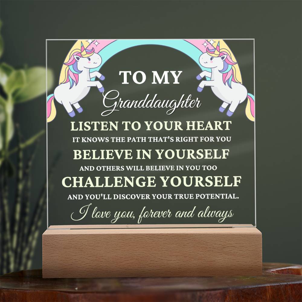 Unicorn Gift for Granddaughter, Premium Acrylic Keepsake with Built-in LED Lights