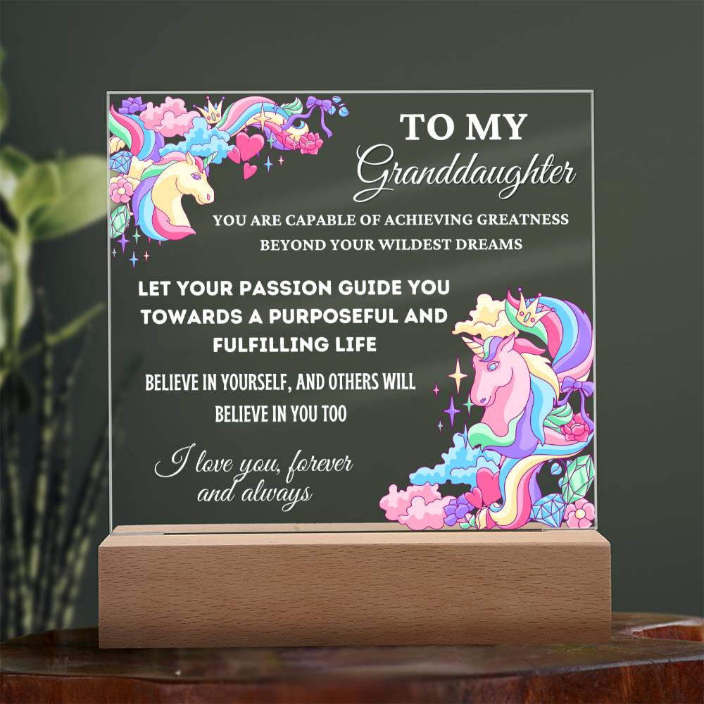 Unicorn Gift for Granddaughter, Premium Acrylic Keepsake with Built-in LED Lights