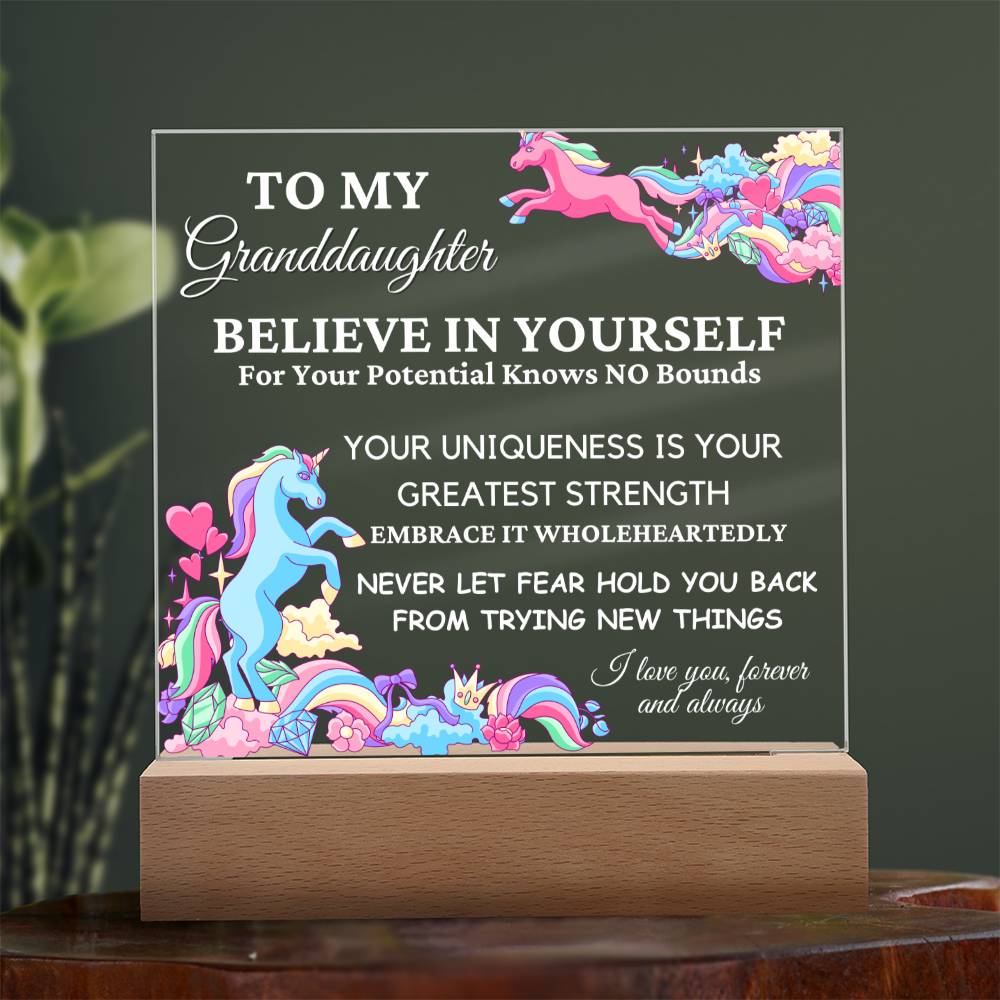 Unicorn Gift for Granddaughter, Premium Acrylic Keepsake with Built-in LED Lights