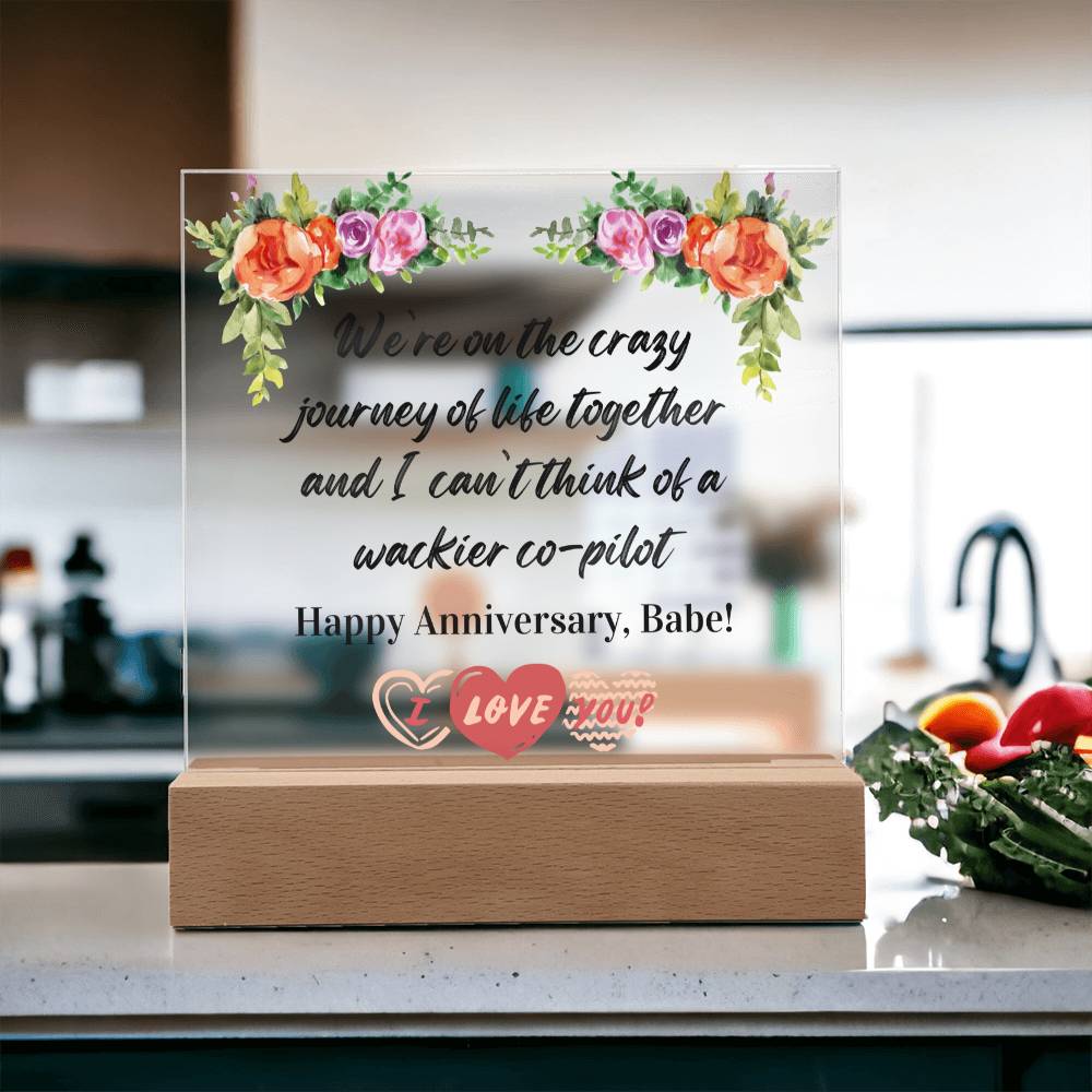 Anniversary Gift for Wife, Premium Acrylic Keepsake on Wooden Base with Built-in Colorful LED Lights