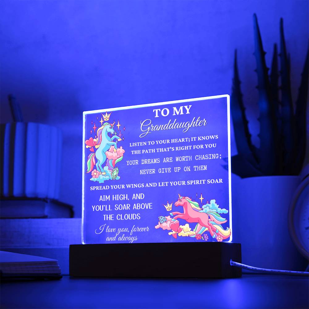 Unicorn Gift for Granddaughter, Premium Acrylic Keepsake with Built-in LED Lights