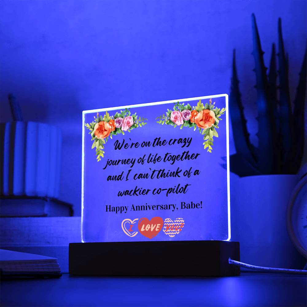 Anniversary Gift for Wife, Premium Acrylic Keepsake on Wooden Base with Built-in Colorful LED Lights