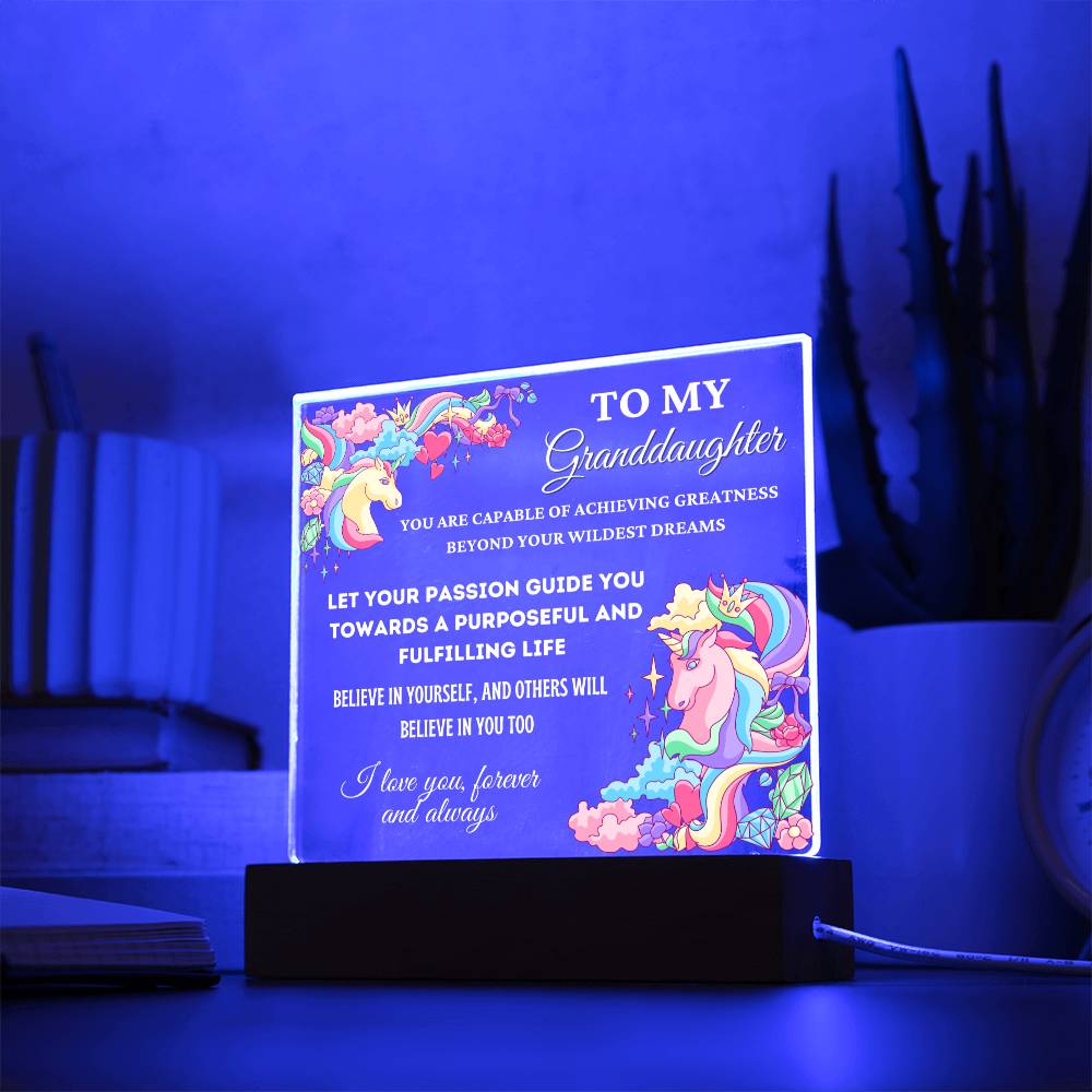 Unicorn Gift for Granddaughter, Premium Acrylic Keepsake with Built-in LED Lights