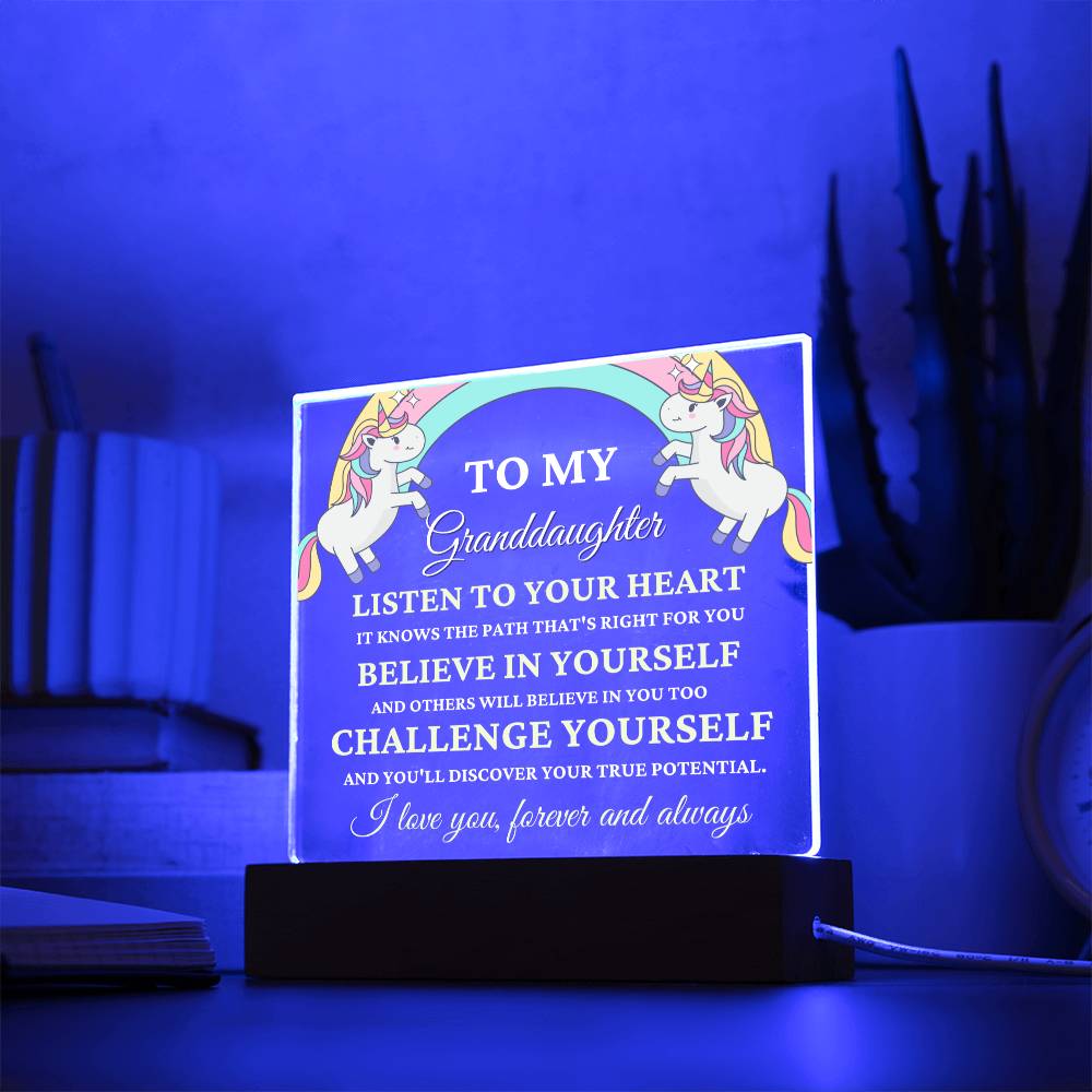 Unicorn Gift for Granddaughter, Premium Acrylic Keepsake with Built-in LED Lights