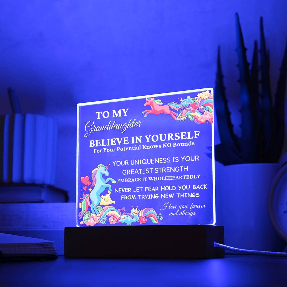 Unicorn Gift for Granddaughter, Premium Acrylic Keepsake with Built-in LED Lights