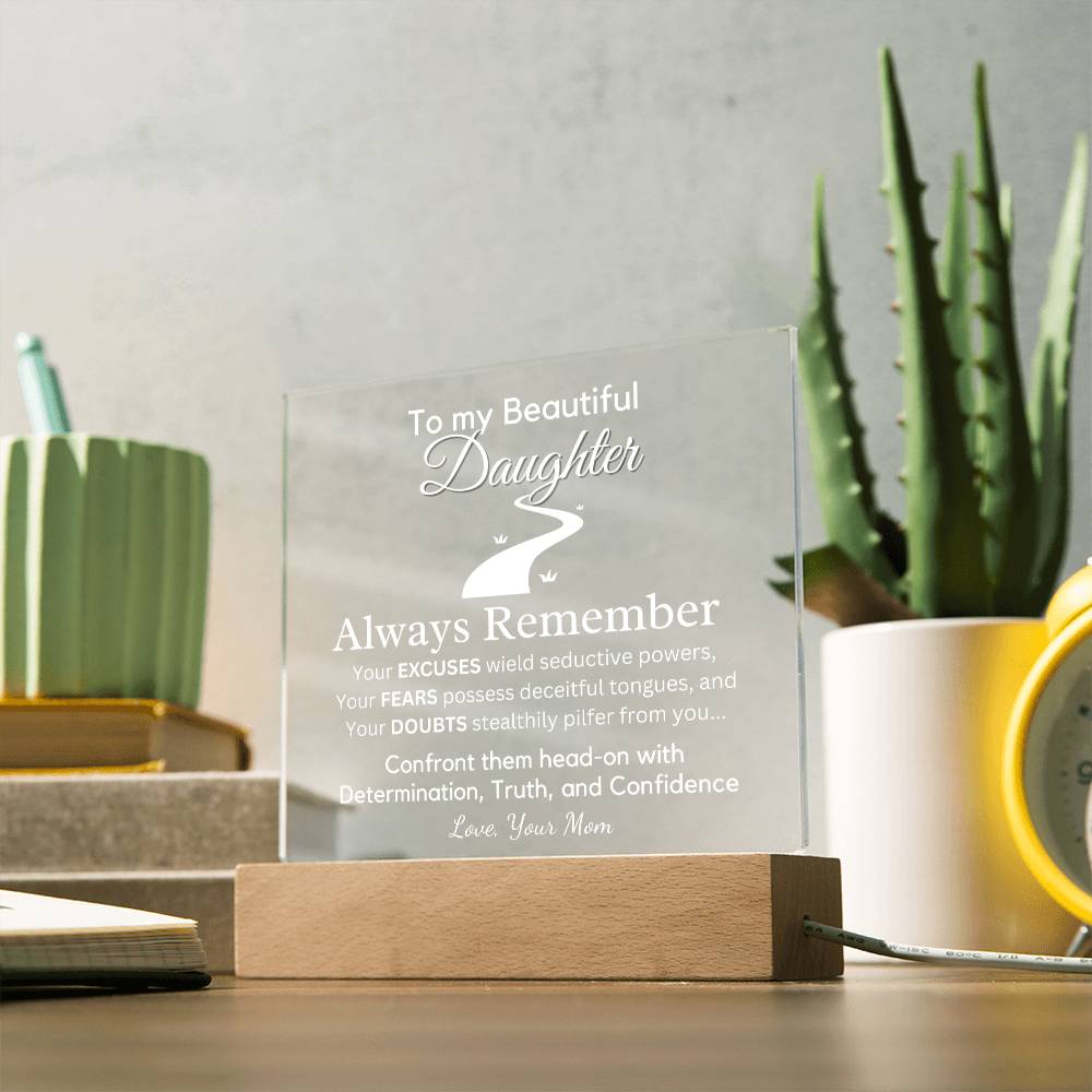 Gift for Granddaughter, Premium Acrylic Keepsake on Wooden Base with Built-in Colorful LED Lights
