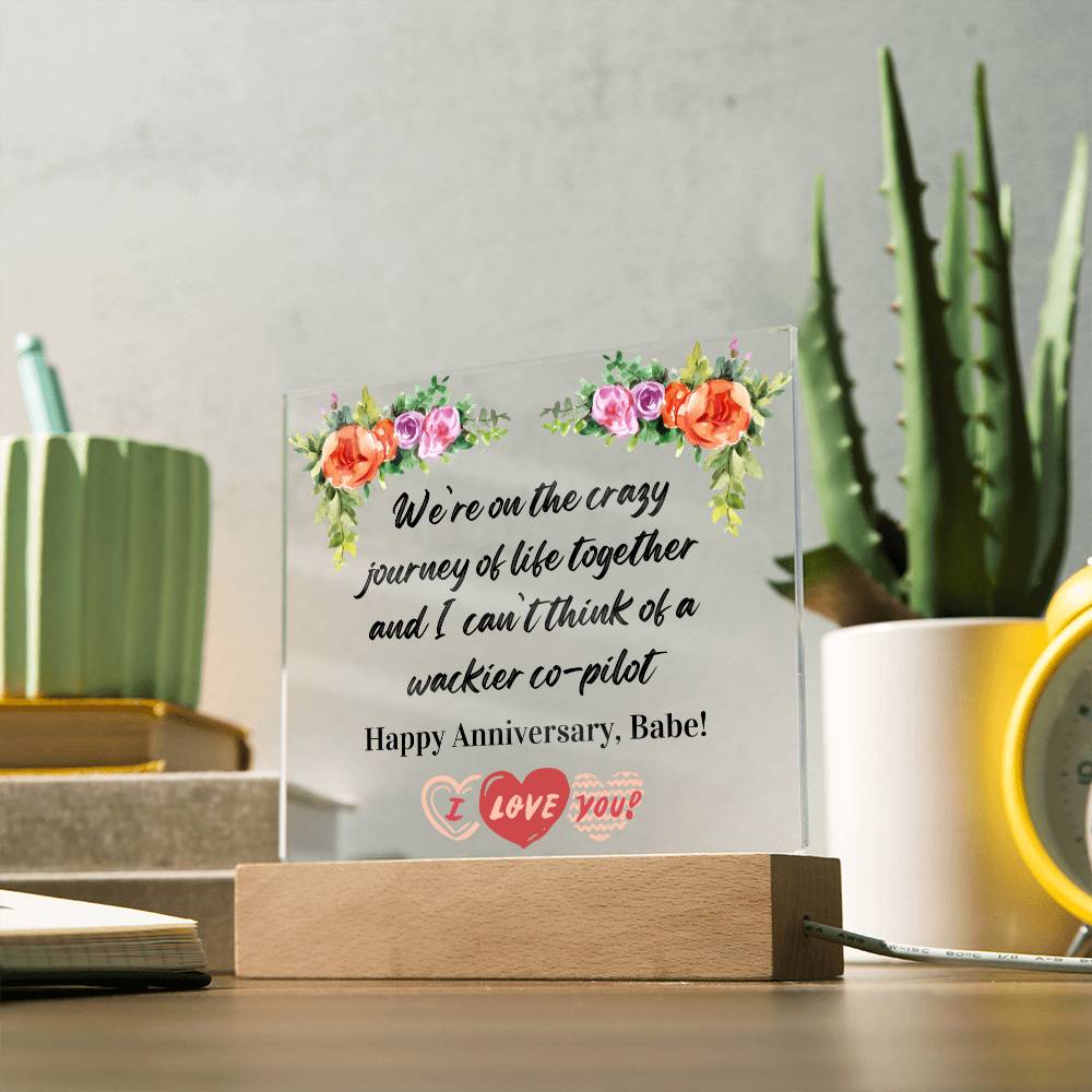 Anniversary Gift for Wife, Premium Acrylic Keepsake on Wooden Base with Built-in Colorful LED Lights