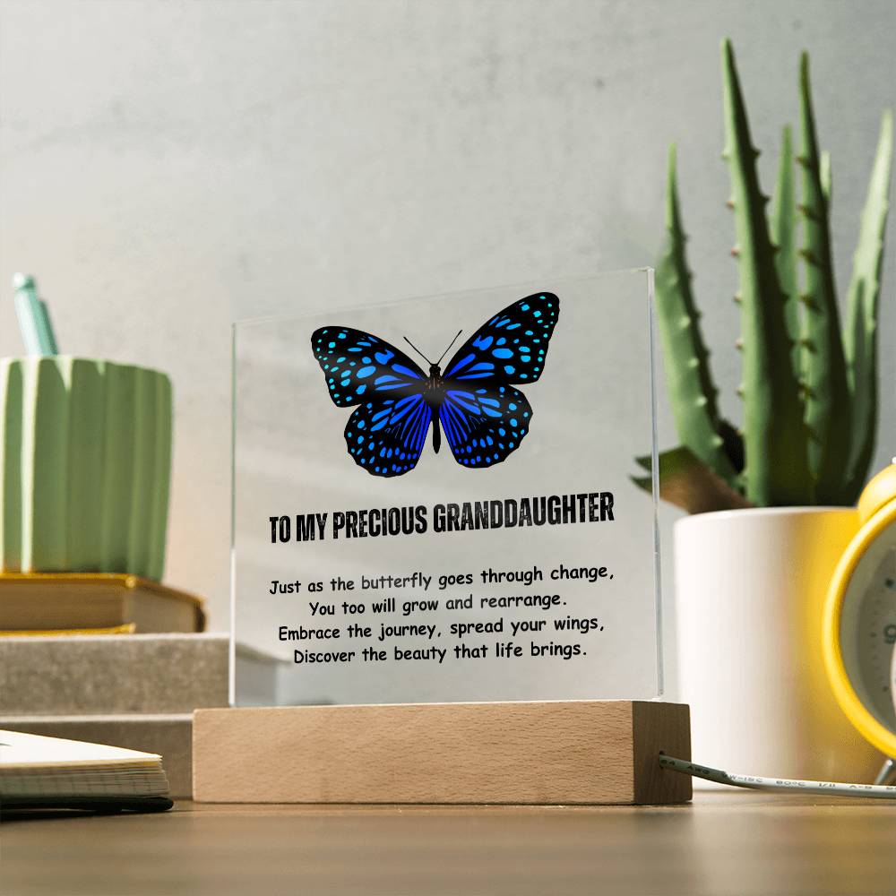 Gift for Granddaughter, Premium Acrylic Keepsake on Wooden Base with Built-in Colorful LED Lights