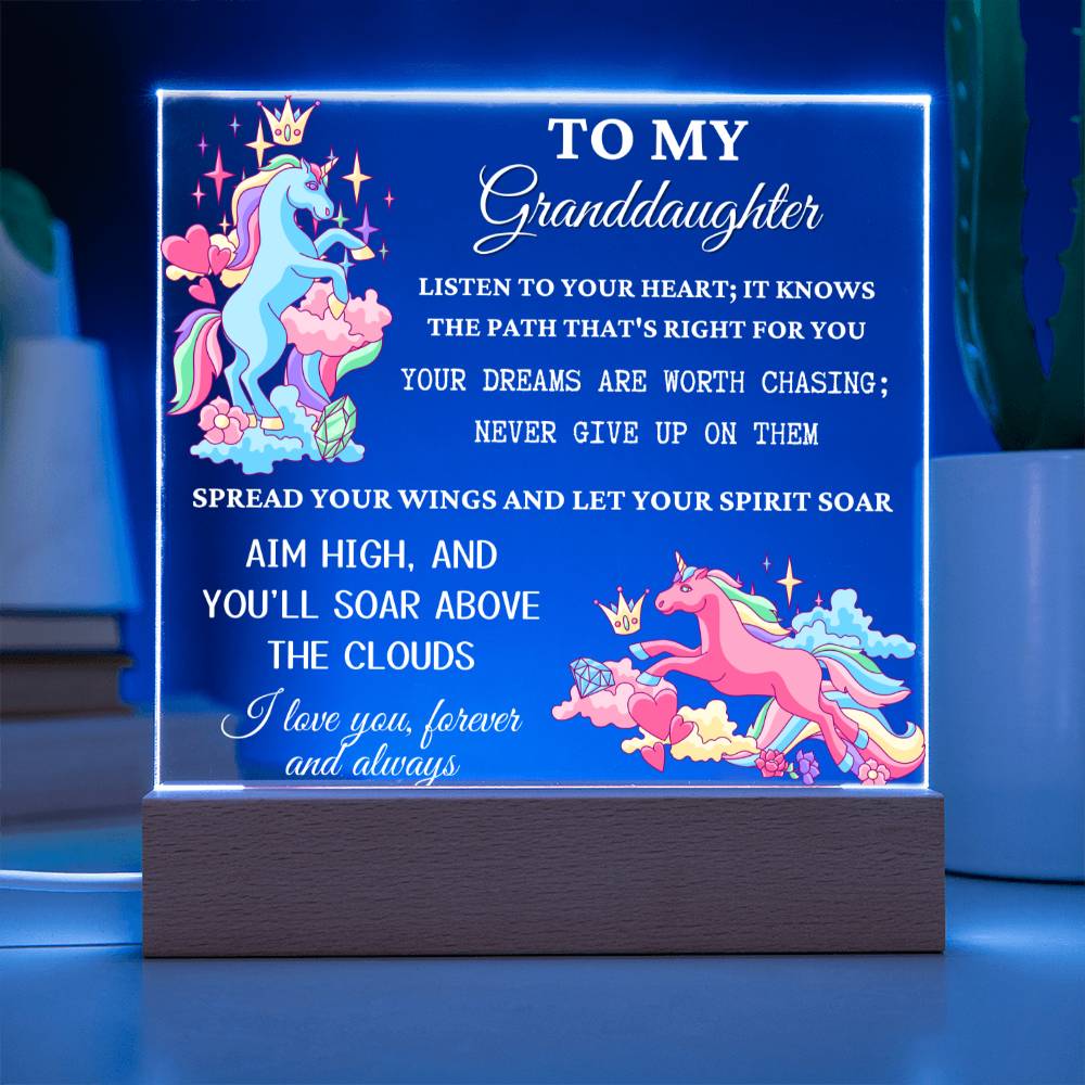 Unicorn Gift for Granddaughter, Premium Acrylic Keepsake with Built-in LED Lights