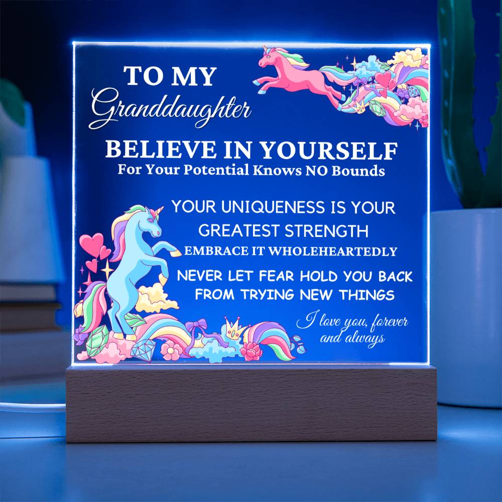 Unicorn Gift for Granddaughter, Premium Acrylic Keepsake with Built-in LED Lights