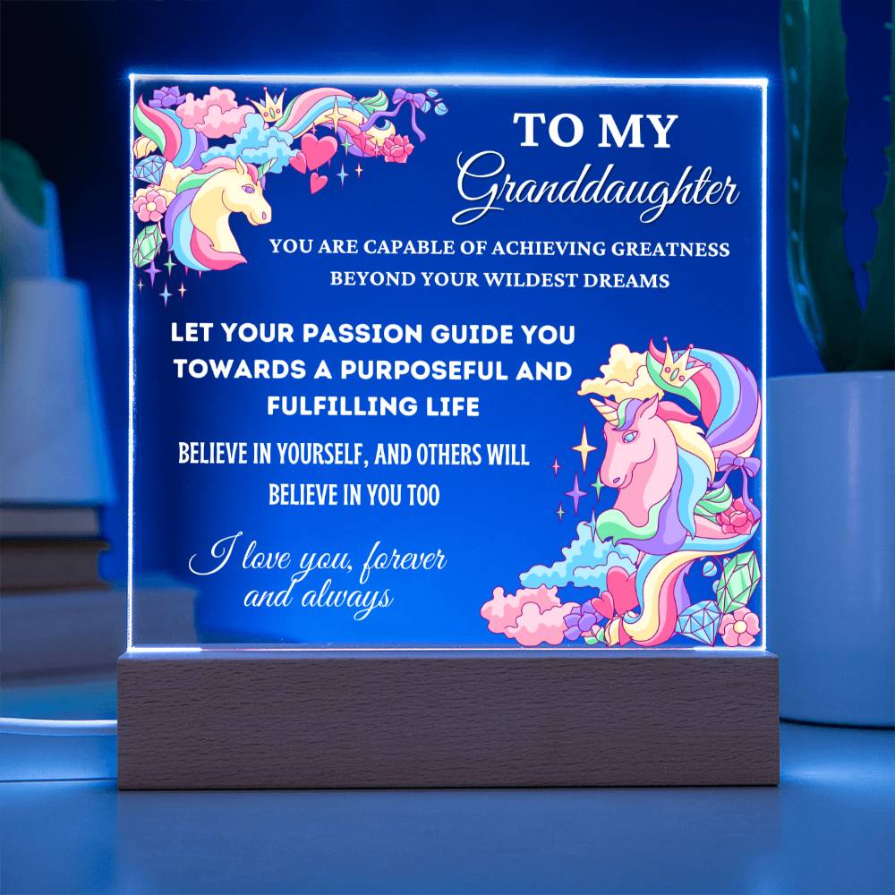 Unicorn Gift for Granddaughter, Premium Acrylic Keepsake with Built-in LED Lights