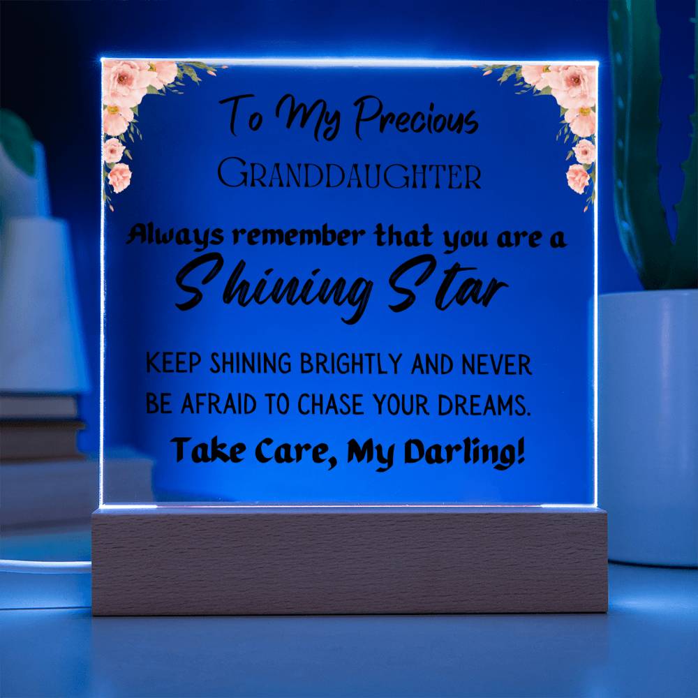 Gift for Granddaughter, Premium Acrylic Keepsake on Wooden Base with Built-in Colorful LED Lights