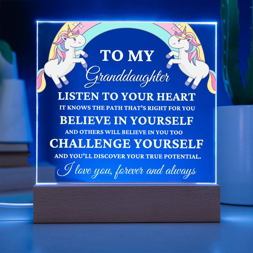 Unicorn Gift for Granddaughter, Premium Acrylic Keepsake with Built-in LED Lights