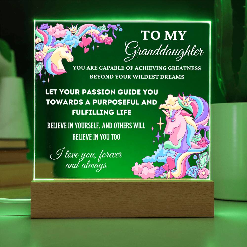 Unicorn Gift for Granddaughter, Premium Acrylic Keepsake with Built-in LED Lights