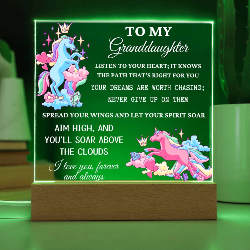 Unicorn Gift for Granddaughter, Premium Acrylic Keepsake with Built-in LED Lights