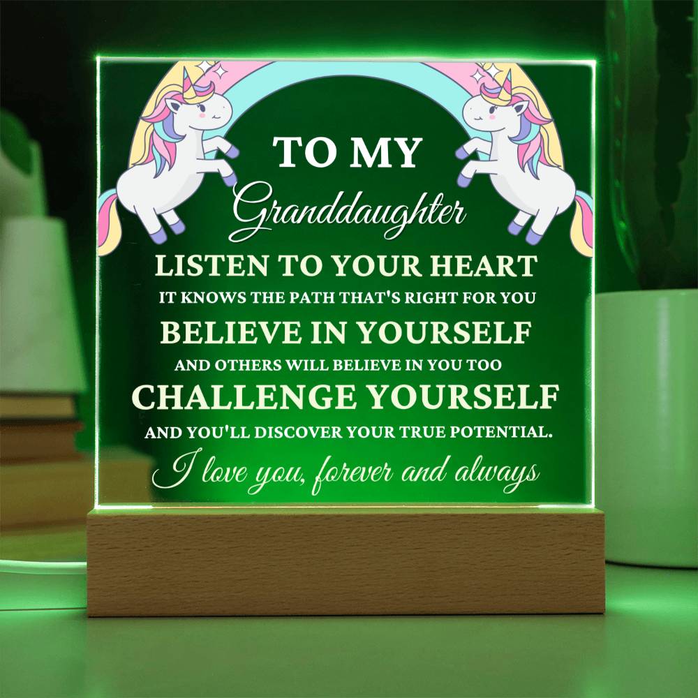 Unicorn Gift for Granddaughter, Premium Acrylic Keepsake with Built-in LED Lights
