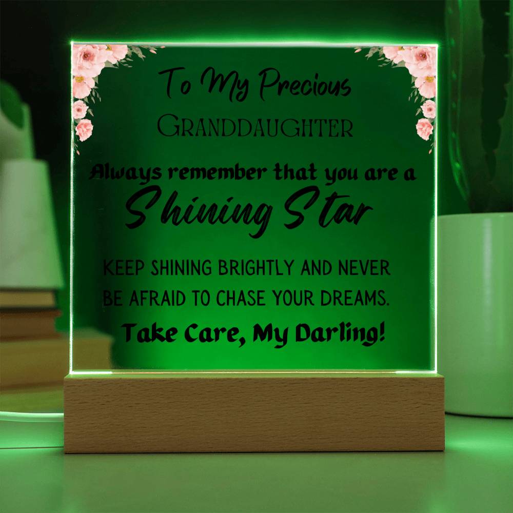 Gift for Granddaughter, Premium Acrylic Keepsake on Wooden Base with Built-in Colorful LED Lights