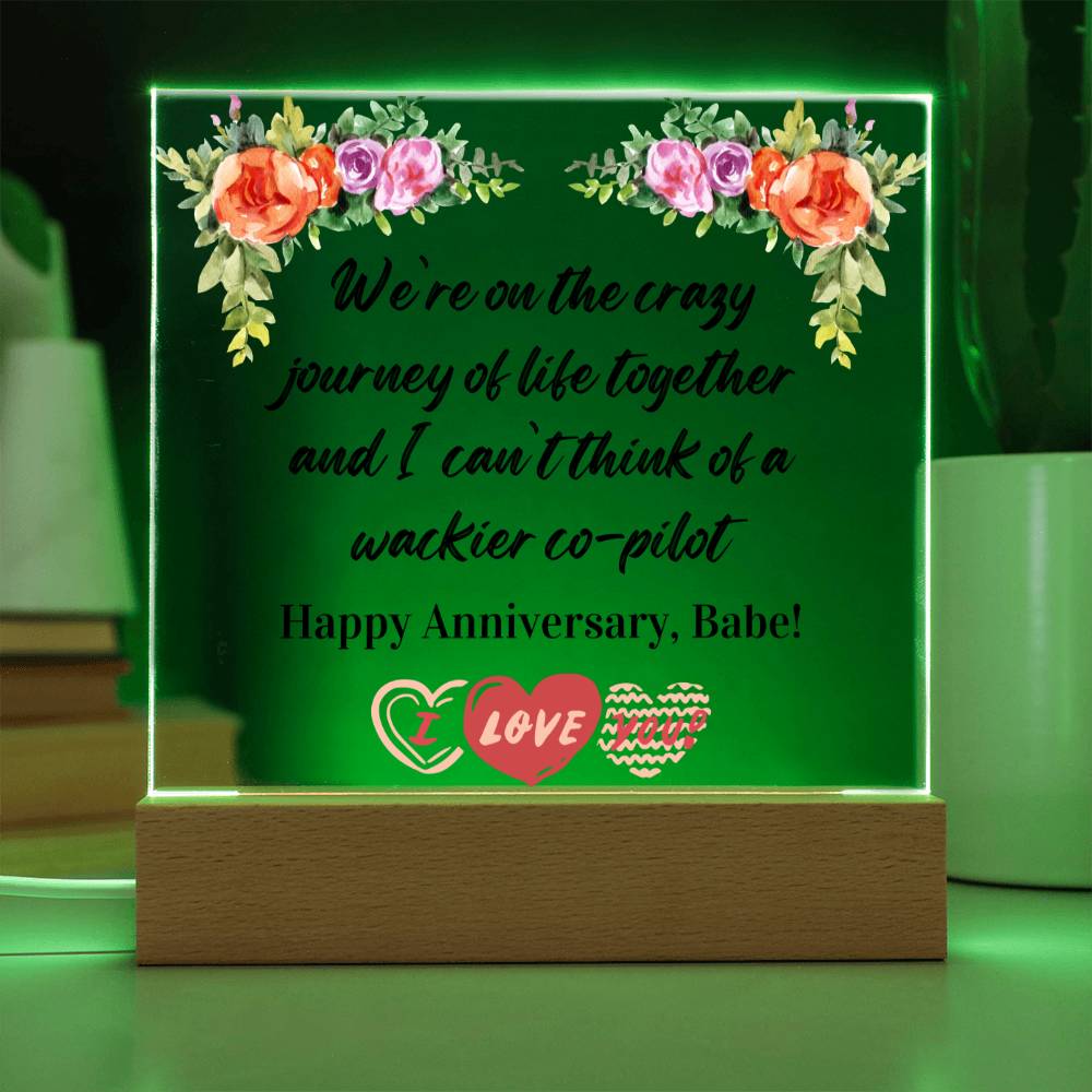 Anniversary Gift for Wife, Premium Acrylic Keepsake on Wooden Base with Built-in Colorful LED Lights