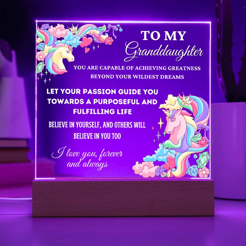 Unicorn Gift for Granddaughter, Premium Acrylic Keepsake with Built-in LED Lights