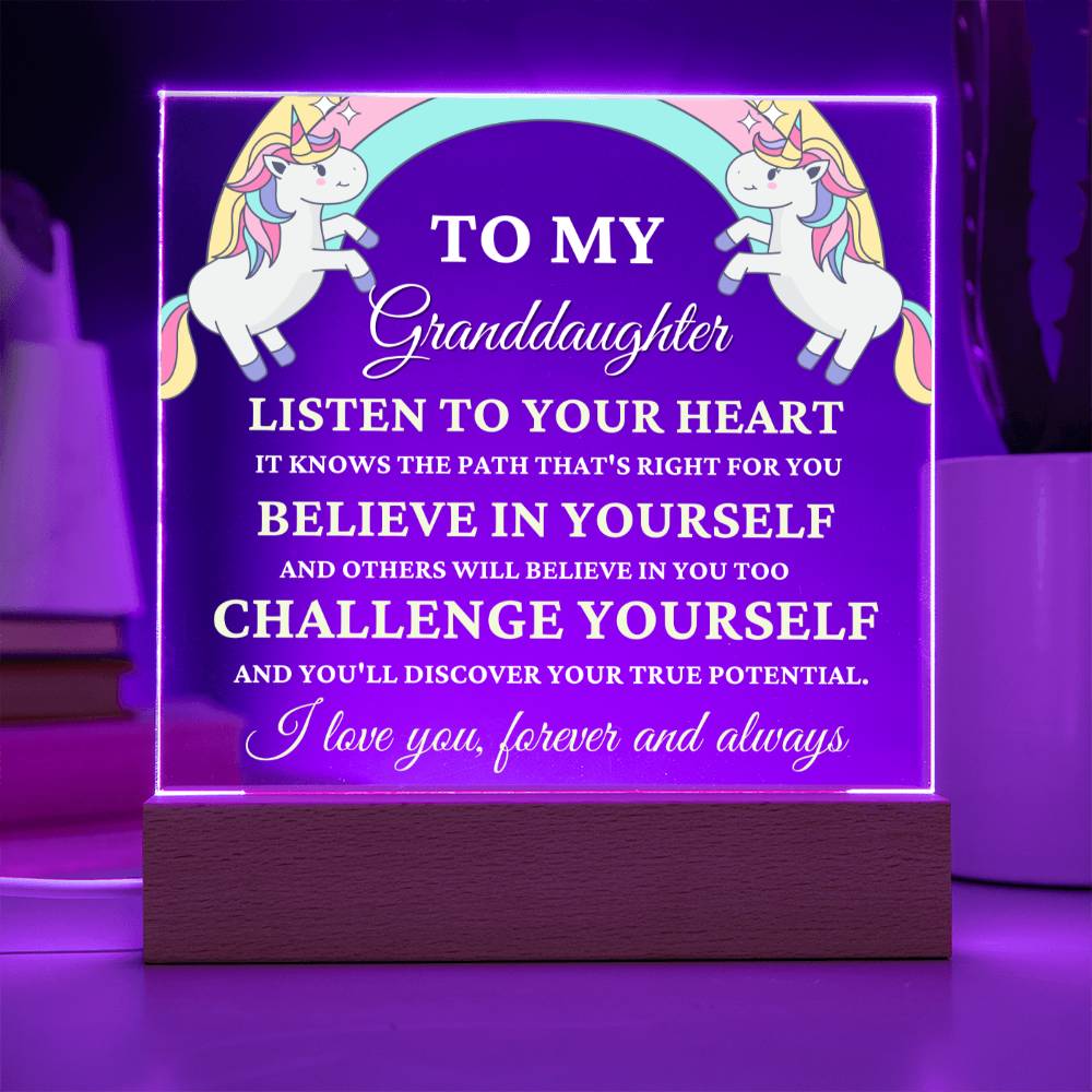 Unicorn Gift for Granddaughter, Premium Acrylic Keepsake with Built-in LED Lights