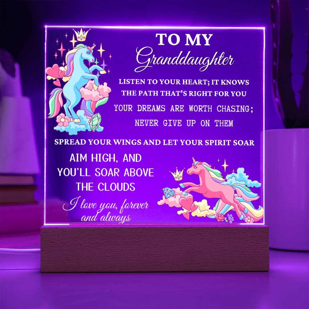 Unicorn Gift for Granddaughter, Premium Acrylic Keepsake with Built-in LED Lights