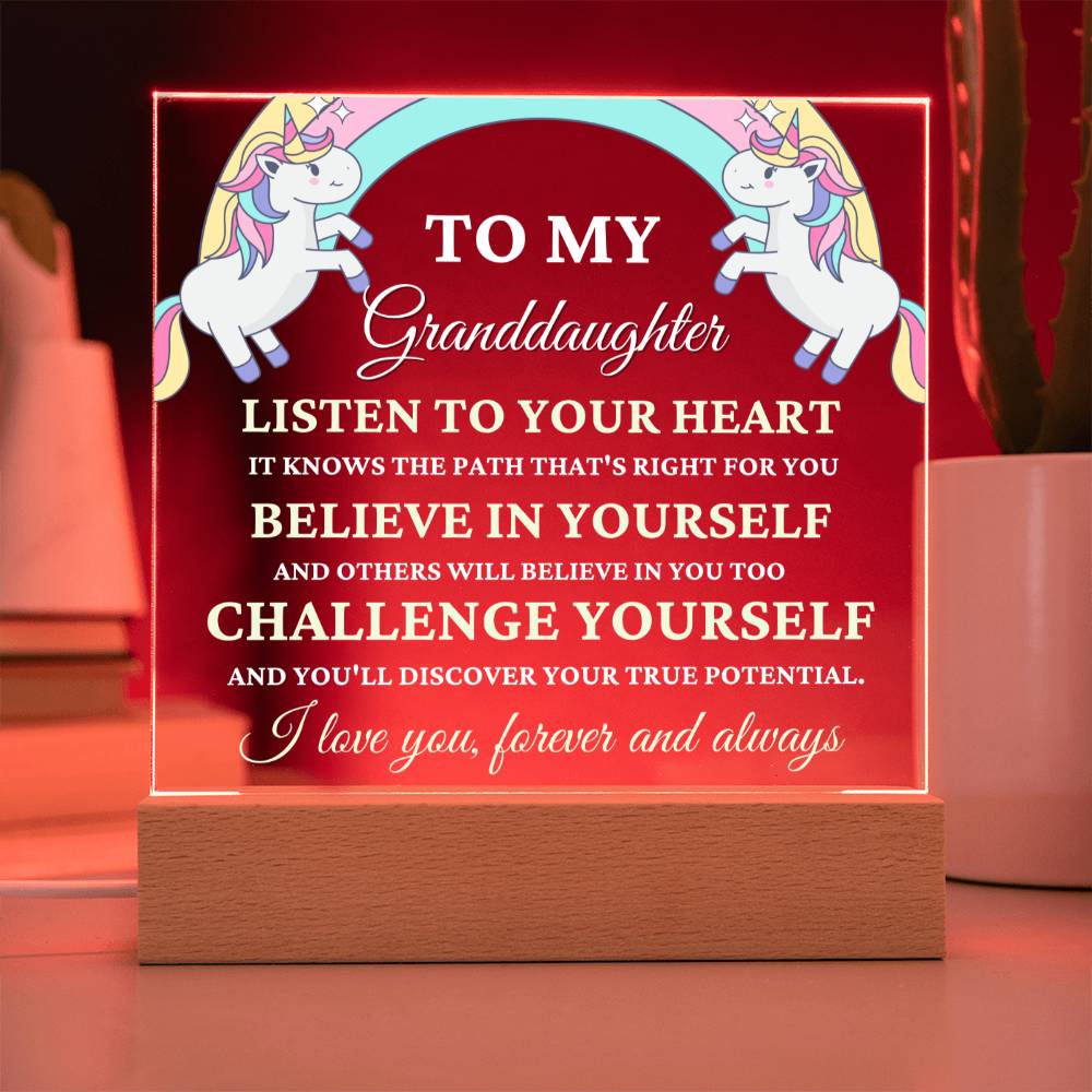 Unicorn Gift for Granddaughter, Premium Acrylic Keepsake with Built-in LED Lights