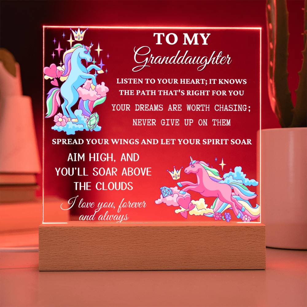 Unicorn Gift for Granddaughter, Premium Acrylic Keepsake with Built-in LED Lights