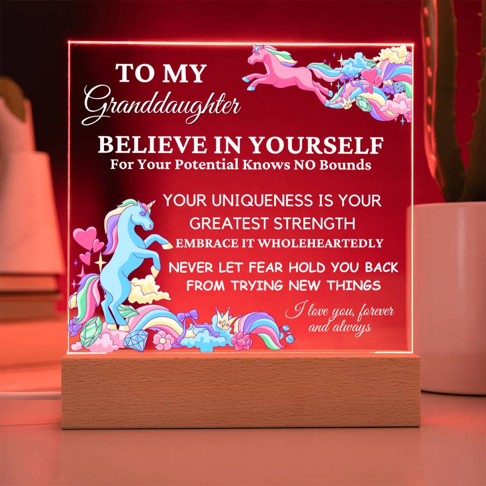 Unicorn Gift for Granddaughter, Premium Acrylic Keepsake with Built-in LED Lights