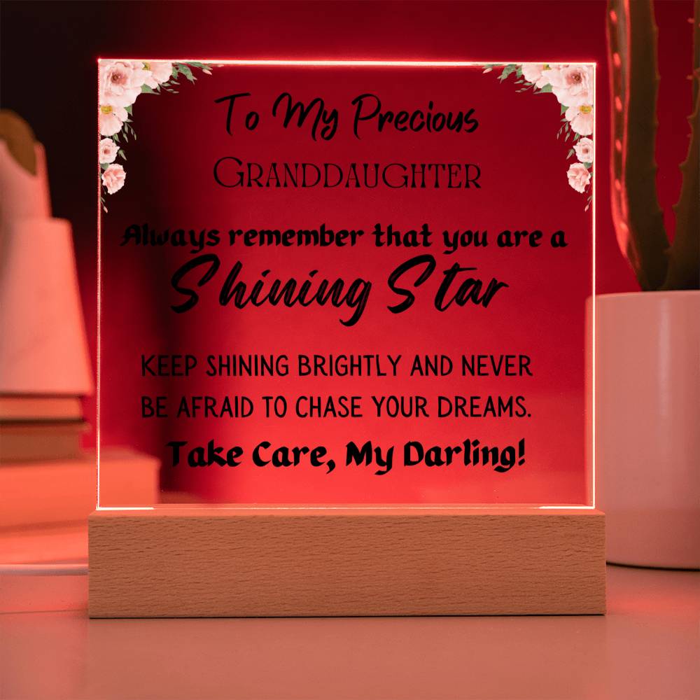 Gift for Granddaughter, Premium Acrylic Keepsake on Wooden Base with Built-in Colorful LED Lights