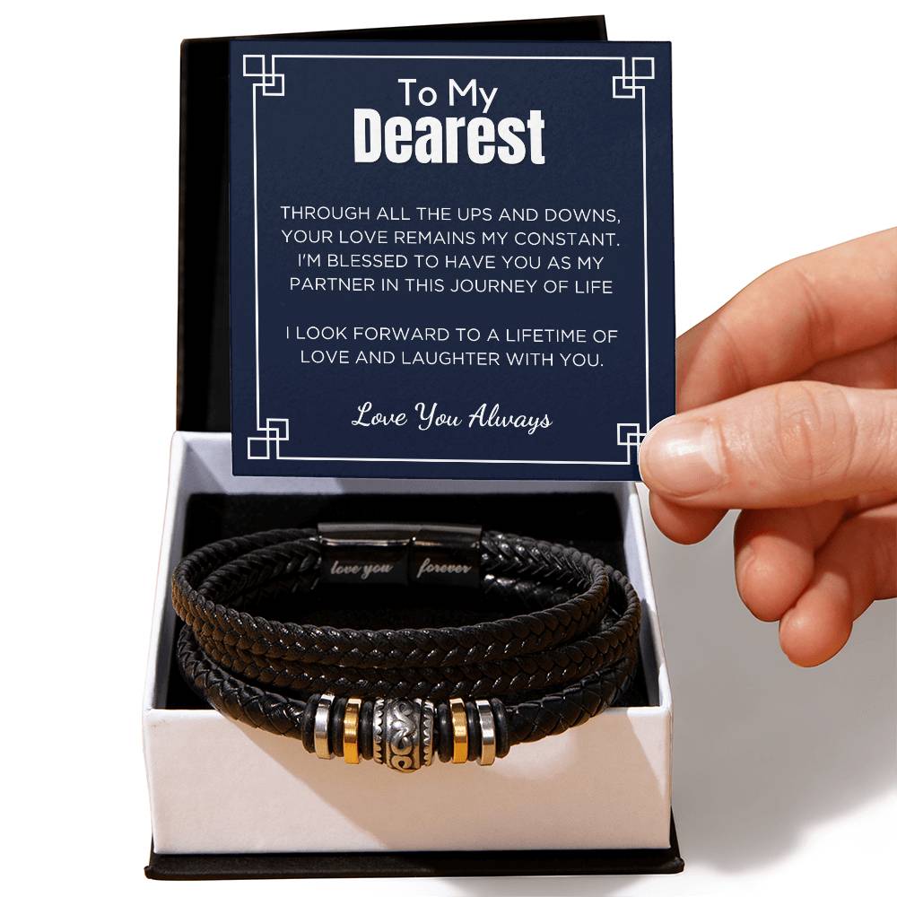 Gift for Men, Men's Bracelet Composed of Stainless Steel And Vegan Leather - Journey of Life
