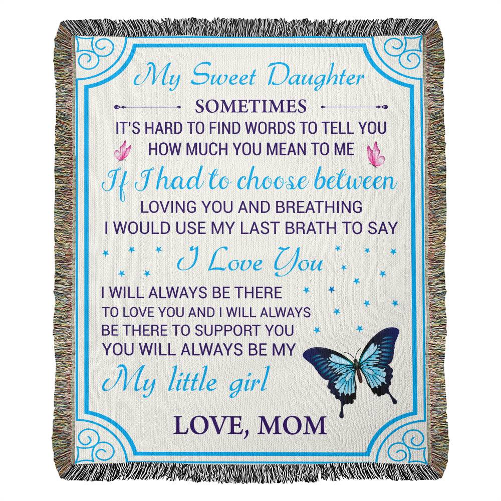 Gift For Daughter, Cotton Heirloom Woven Fringed Throw Blanket, 50” Width x 60” Height